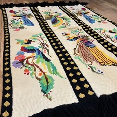 Vintage Peacock Bird Handmade Needlepoint Throw Blanket Afghan 49 X 77