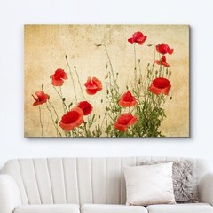 Wall26 Floral Canvas Print Pastel Red Poppy Flowers Vintage Wall Art