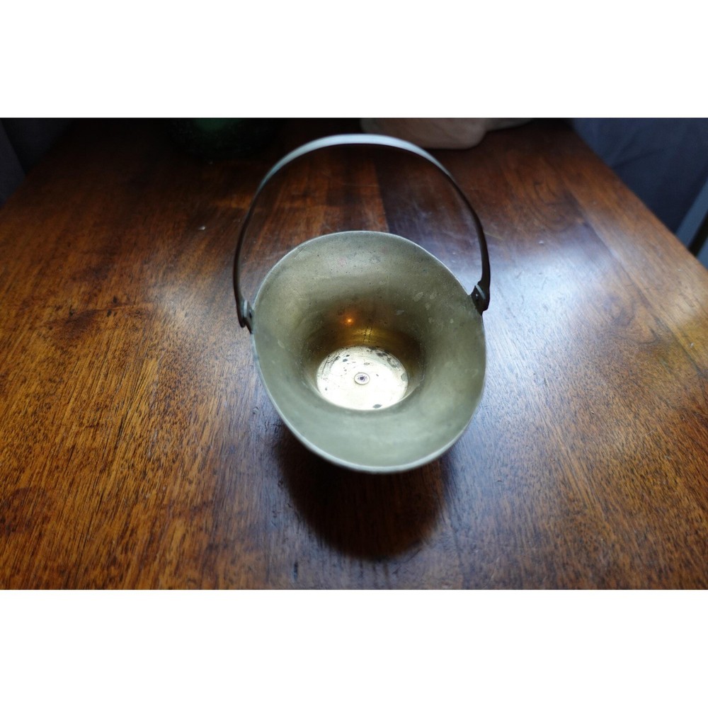 Vintage small brass decorative basket oval metal with handle