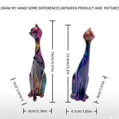 Cat Statues 2 Piece Long Neck Resin Collectible Figurines Home Contemporary Deco