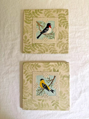 Handmade Mixed Media Songbird Wall Art Plaques – Set/Pair (Grosbeak & Goldfinch)