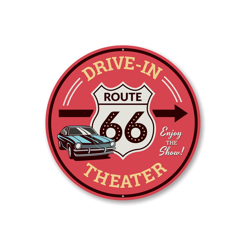 Route 66 Drive-in Theater This Way Sign, Route 66 Aluminum Sign