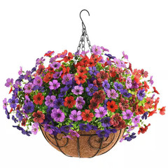 19 In. Light/Deep Purple, Red, Brown Outdoor Artificial Daisy Flowers Hanging Ba