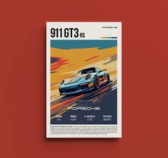 Porsche 911 GT3 RS Poster Retro Sports Car Wall Art – Performance Fan Gift
