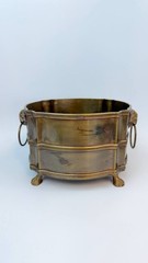 Vintage Lacquered Brass Bowl Planter Ram Head Ring Handles India 3lb