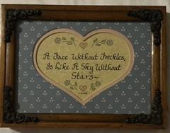 VTG Framed Heart Plaque, Blue Floral Country cottage freckles baby signed