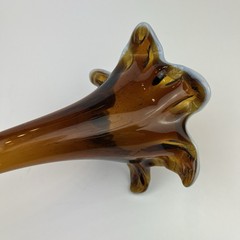 Vintage Murano Style Hand Blown Glass Lilly Flower Brown White Long Stem 19”
