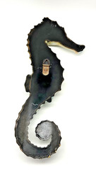 Vintage Plastic Sea Horse Hand Painted Wall Plaque Green Blue Pink 17 inches
