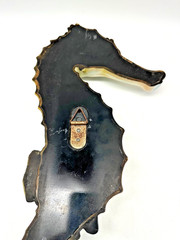 Vintage Plastic Sea Horse Hand Painted Wall Plaque Green Blue Pink 17 inches