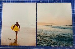 Pair Coastal Vinyl Canvas Prints Wall Art Giclee 8″x10″ Surfer Seaside