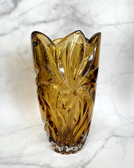 Flower Vase 11″ Centerpiece Bud Vase Amber color Bohemian Czech Crystal Glass