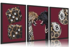 3Pcs Trendy Red Leopard Canvas Wall Art Unframed 12x16in