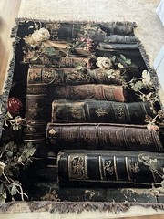 Book Library Tapestry Throw Blanket Extra Large Roses Vintage Romantic 84″x60″