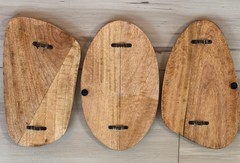 Set of 3 Mid-Century Modern Asymmetrical Framed Wood Beige Wall Mirrors
