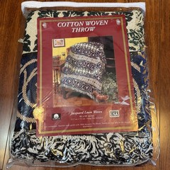 VTG NOS MWW Jacquard Loom Woven Tapestry Blanket 46×60 Antique Tile Pattern USA