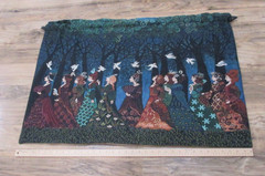 12 Women in Waiting Woven Tapestry 36×25″ Hanging Forest Scene Doves Medieval
