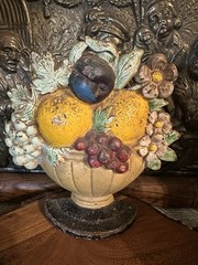 Antique Hubley Fruit Bowl Cast Iron Doorstop #456 Oranges Flowers *Circa 1940’s