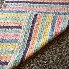 Hand Made Vtg Crocheted Large Baby Afghan in Pastel Colors, 60 in x 38 in