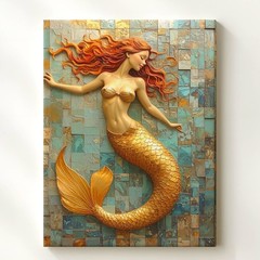 Wall Art Golden Mermaid Sculpture Canvasdynamic Oceanic Elegance