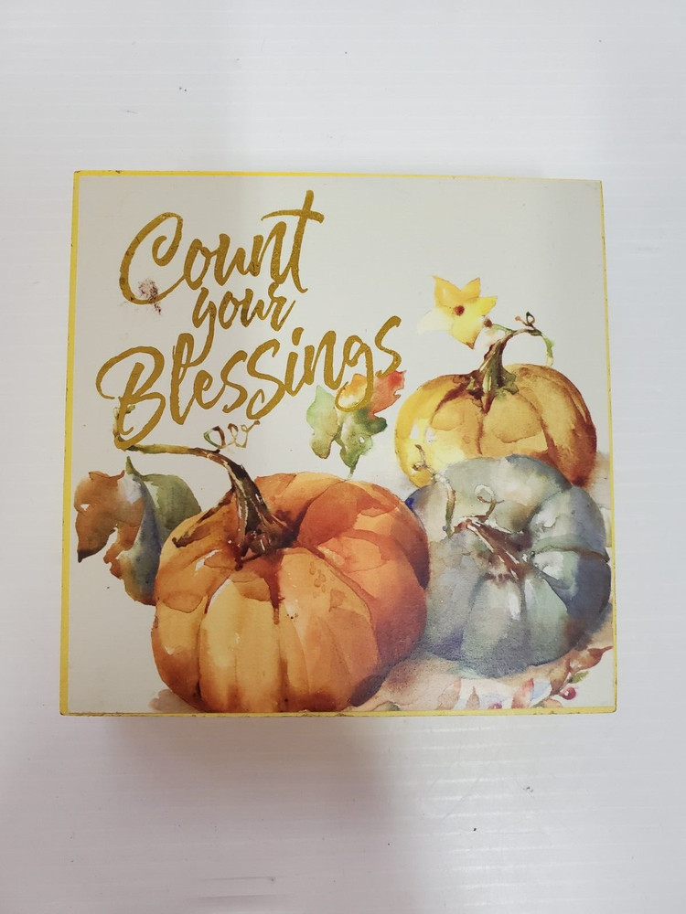Count Your Blessings -Painted Wood Sign 4″x4″- accent decor
