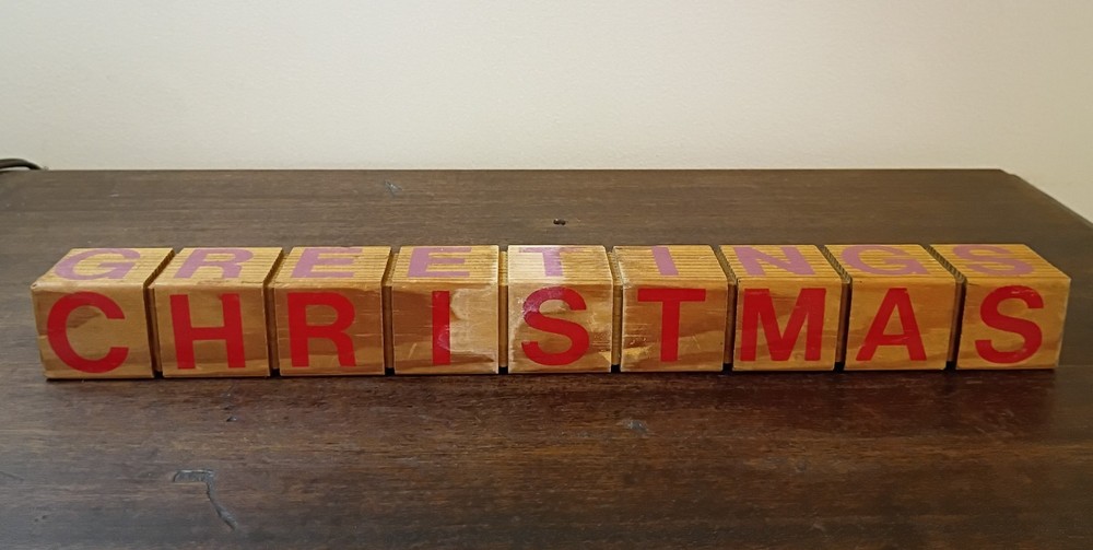 Wood Block Sign, 13.5″ Christmas Valentine’s Day, Friends, Greetings, 4 Msgs 80s
