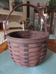 Longaberger Rich Brown Round Basket w/Green Stripes