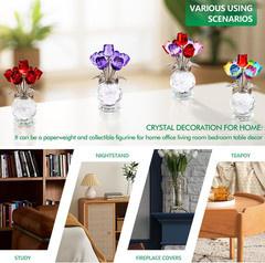 Crystal Colorful Rose Flower Collectible Figurine Glass Flowers with Vase Romant