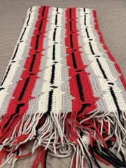 Handmade Blanket, Afghan, Crochet – Red, White, Gray, Black Tribal 56 x 67