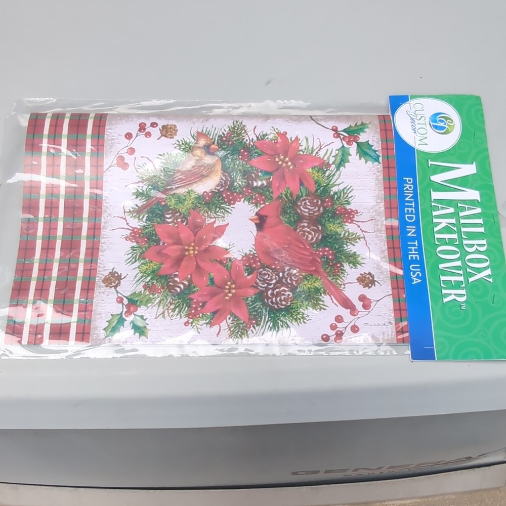 Custom Design Mailbox Cover. New In Packaging. Christmas Wreath and cardinals