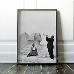 Louis Armstrong Playing Trumpet For Wife By Sphinx At Egypt Pyramids Art Print