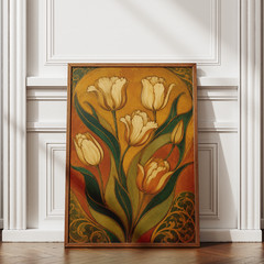 Art Nouveau Tulips Poster Vintage Floral Gold Wall Art Print Boho Home Decor