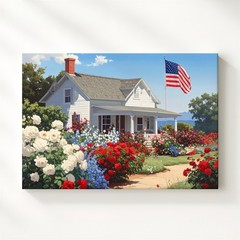 Patriotic Garden Cottage Canvas Americana Summer Bloom Wall Art