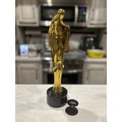 AITG Classics Solid Brass Family Sculpture Abstract Figurine Black Marble Base