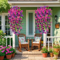 2PCS Artificial Morning Glory Vines UV Resistant Hanging Flowers Outdoor Decor