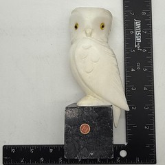 Vtg Marble Stone Owl Carved Sculpture Black Base white Made in Italy