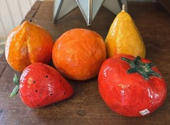 Paper Mache Vegetables and Fruits Lot 5 pieces Mexican Folk Art Colorful Glazed