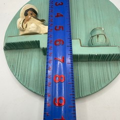 Vintage Mid Century Chalkware Wall Plaques Set of 2 Asian Figures Teal Gold 8.5″