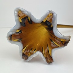 Vintage Murano Style Hand Blown Glass Lilly Flower Brown White Long Stem 19”