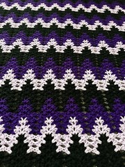 New Large Hand Crocheted Purple, Lilac and Black Afghan /Blanket