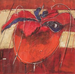 39W”x39H” WOVEN TOGETHER I by ANTONIO POIOUMEN – FRUIT RED CHOICES of CANVAS