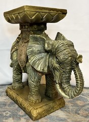 Vintage Hollywood Regency Elephant Plant Stand Table Chinoiserie Resin Gold