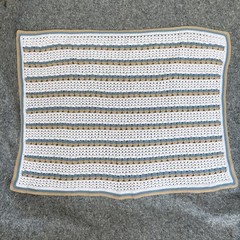 Handmade Crochet Afghan Blanket 48 X 36 EUC White Tan Blue