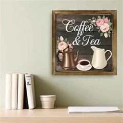 2D Rustic Coffee & Tea Wooden Wall Art Decor Vintage Farmhouse Sign Wall Hanging