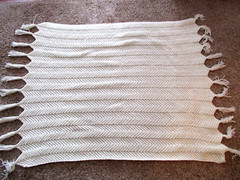 Knit Throw Blanket Chunky w Fringe Lap Home Decorative Ivory Off White 56″ x 48″