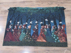 12 Women in Waiting Woven Tapestry 36×25″ Hanging Forest Scene Doves Medieval