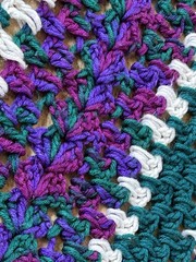 Grannycore Handmade 64×42 Crochet Knit Afghan Deep Teal Purple Magenta White
