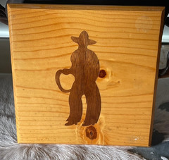 Western Plaque 7 x 6.75 in Cowboy Inlay Wooden Beveled Edge Decor Crafts