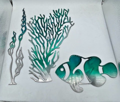 Sea Coral/Plant Collection of 2 & Fish Metal Wall Art Décor Teal – Size varies