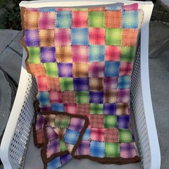Vtg Wool Granny Square Hand Knit Crochet Patchwork Afghan Throw 44”x60” Roseanne