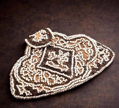 Victorian Coin Purse Vintage Hand Sewn Micro Beaded Floral Pouch Antique